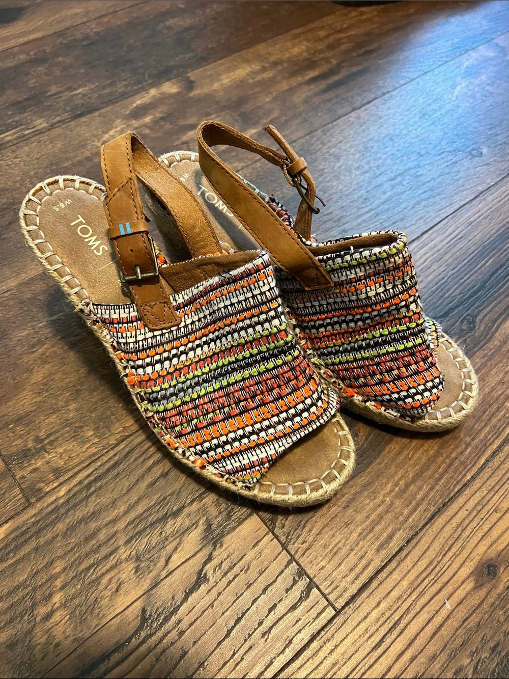 TOMS Multicolor Woven Espadrille Slingback Sandals with Brown Strap